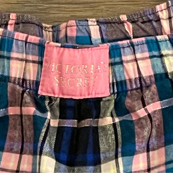 Victoria’s Secret Plaid Pajama Joggers Pink Blue Black White Metallic Silver XL - Picture 4 of 12